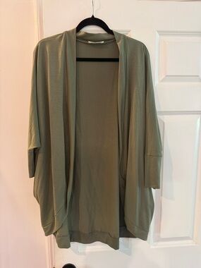 Open Front Olive Green Drape Cardigan